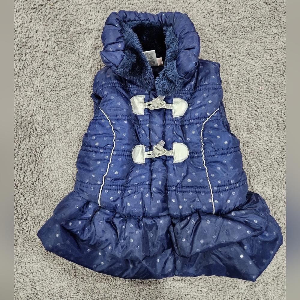 Toddler Girls Puffer Vest toggle buttons fur lined collar